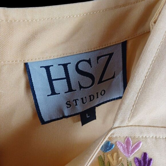 NWT HSZ Studio Maxi Sundress Sz L Butter Yellow Tulip Embroidery Cottagecore - Picture 7 of 10